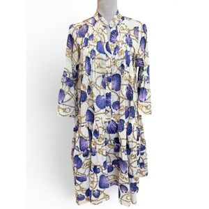 Ayfëe‎ Florence Cotton Gauze Seashell Rope Purple Print Tiered Dress M